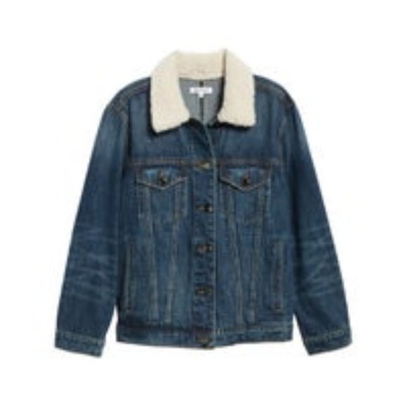 Good American NWOT Sherpa Boyfriend Denim Jacket - Picture 2 of 8